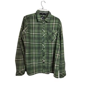 M1047)O'Neill Men Glacier Green Plaid Standard Fit Super Fleece Flannel Shirt M